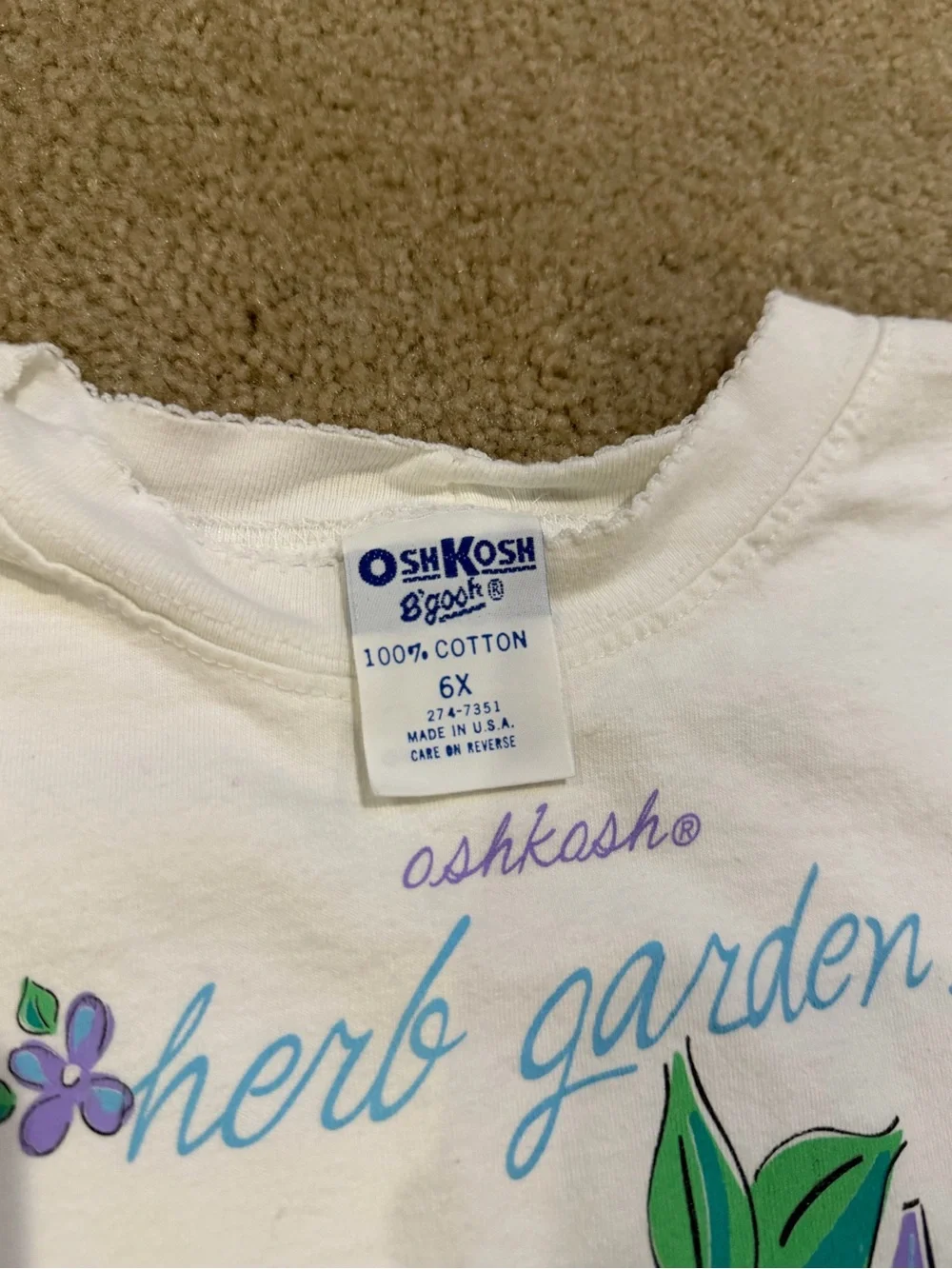 Vintage 90s OshKosh Herb Garden Floral T-Shirt Girls 6X Made in USA